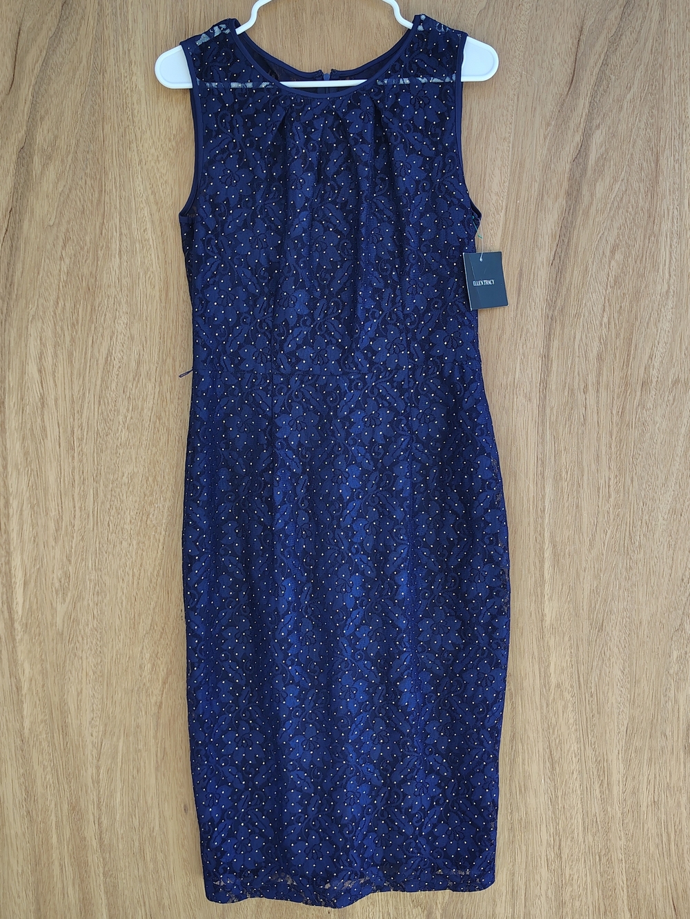 Sleeveless Navy Embellished Sheath Dress by Ellen Tracy Size 10 NWT New
